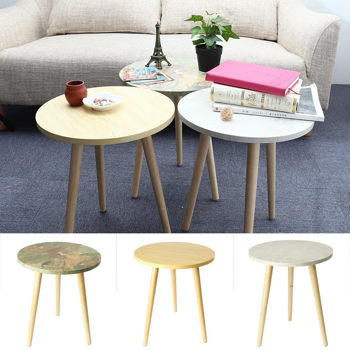 Fashion Coffee Tables Simple Mini Nordic Convenient Sofa Circular
Practical Natural Tea Tables Living Room Decoration 3 Colors