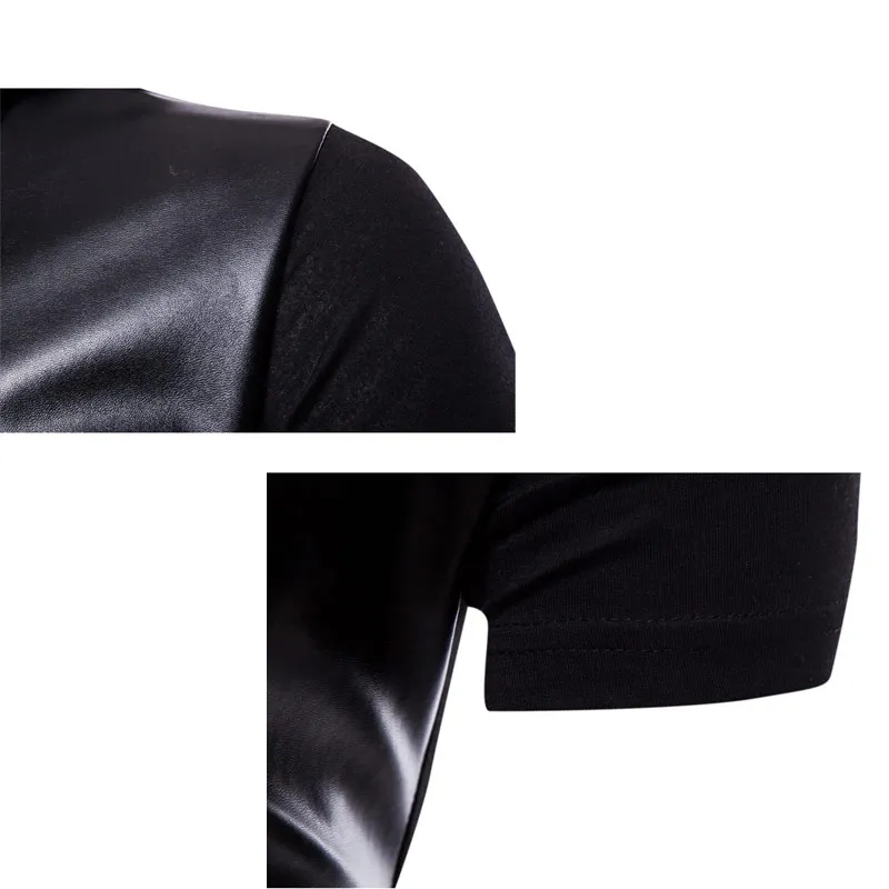 Новая летняя черная кожаная футболка с капюшоном, мужская приталенная Повседневная футболка с коротким рукавом в стиле панк-рок для ночного клуба, футболка в стиле хип-хоп, Homme M-2XL