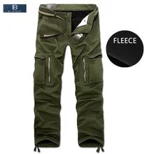 [EL BARCO] Зимние хлопковые флисовые повседневные брюки карго мужские теплые мягкие Военные зеленые черные Хаки мужские длинные брюки на молнии размера плюс