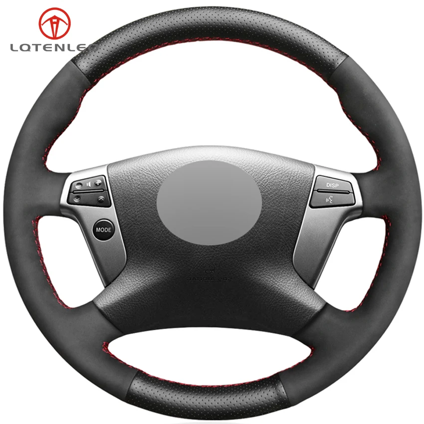 

LQTENLEO Black Genuine Leather Suede DIY Hand-stitched Car Steering Wheel Cover For Toyota Avensis 2003 2004 2005 2006 2007
