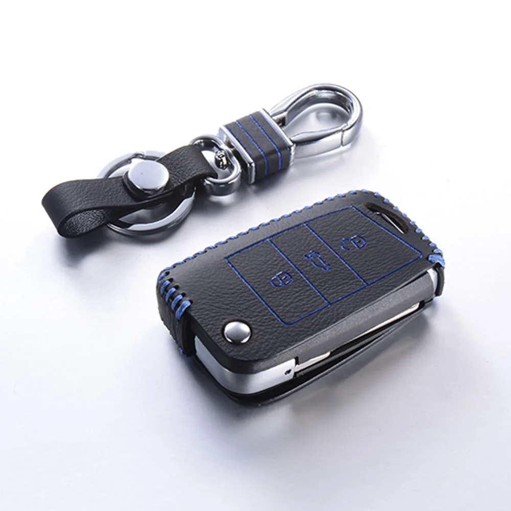 Top Layer Leather Remote Case for VW Golf 7 GTI R MK7 Passat Tiguan Bora Polo Seat Leon Ibiza Skoda Octavia A7 Keychain Fob