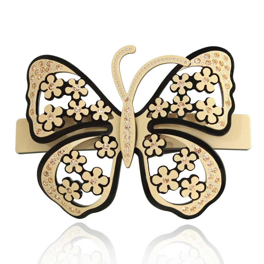  Luxury Alexander Hair Jewelry Butterfly Cellulose Acetate with Rhinestone Hair Clips for Women Hair Accessories