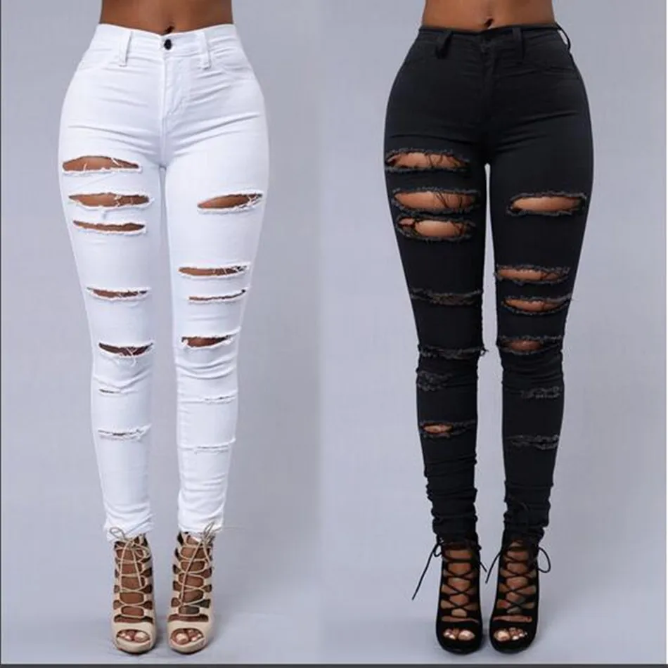 2016 Nuevo verano estilo Mujeres Jeans rasgados agujeros niñas pantalones Stretch tela Slim vintage boyfriend jeans para mujer|Pantalones - AliExpress