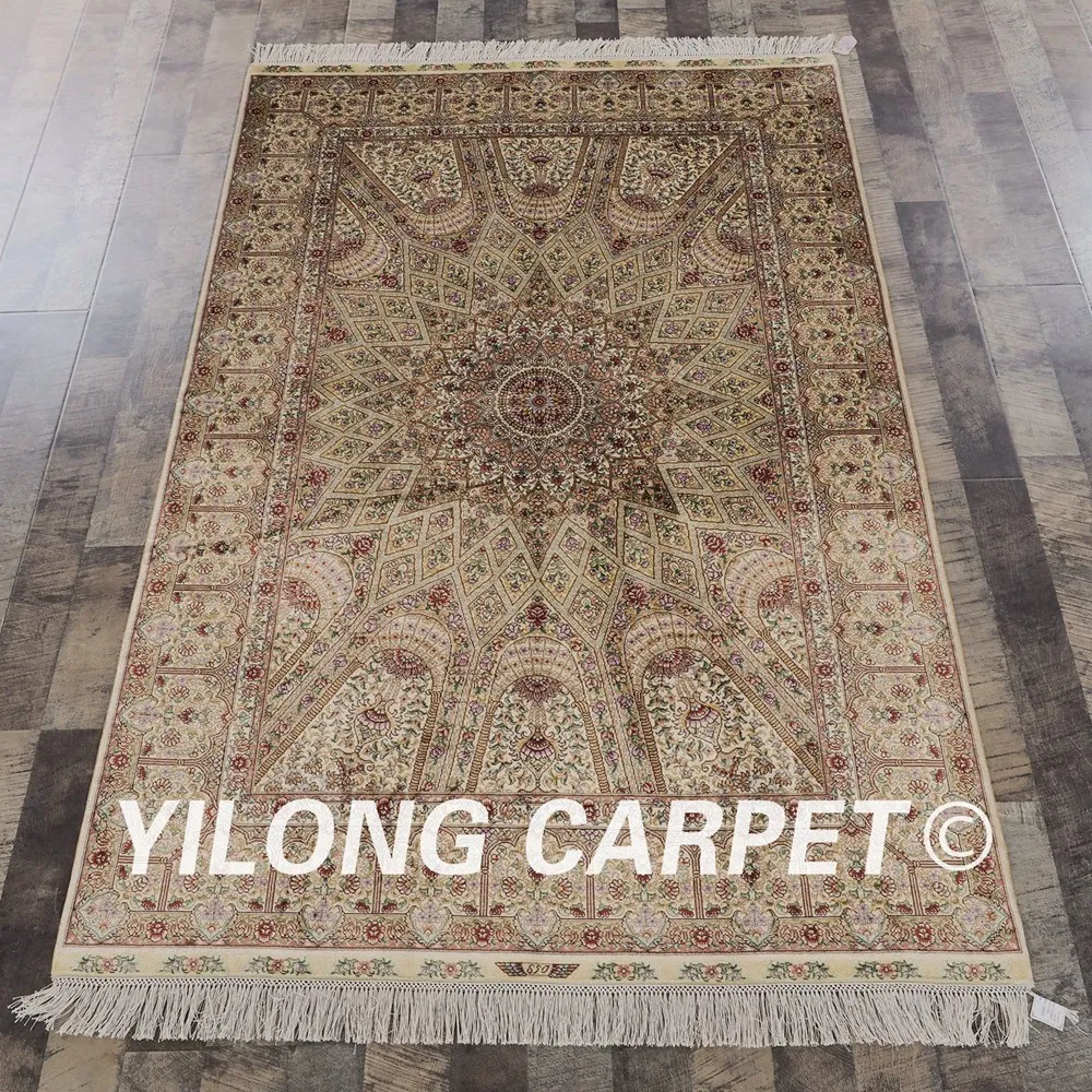 Большой ковер ручной работы Yilong 4 'x 6' из чистого шелка Восточный персидский qum