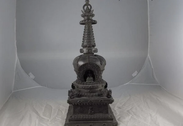 

Collectible bronze lion statue S1126 22 Temple Old Copper Bronze Buddhist Sakyamuni Relic dagoba Pagoda Tower Stupa B0403