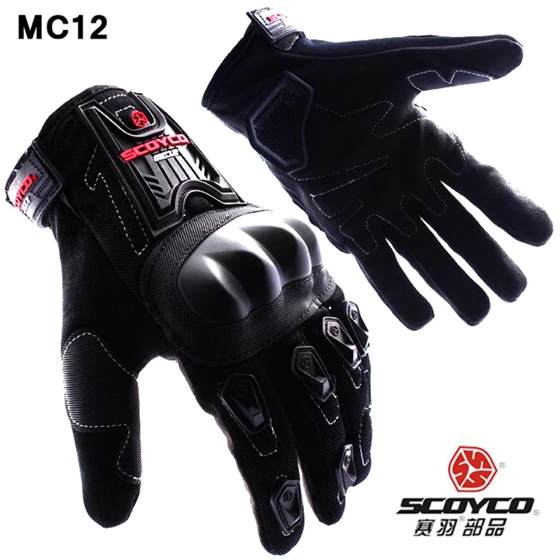 Scoyco MC12 полный палец мотоциклетные перчатки с резиновой оболочкой Мотоцикл Велоспорт противоскользящие Guantes Guanti мотокросс - Цвет: Black