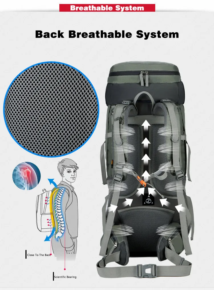 75L Открытый походный рюкзак, рюкзак из алюминиевого сплава с внешней рамой, спортивный рюкзак из нейлона, водонепроницаемый рюкзак для путешествий