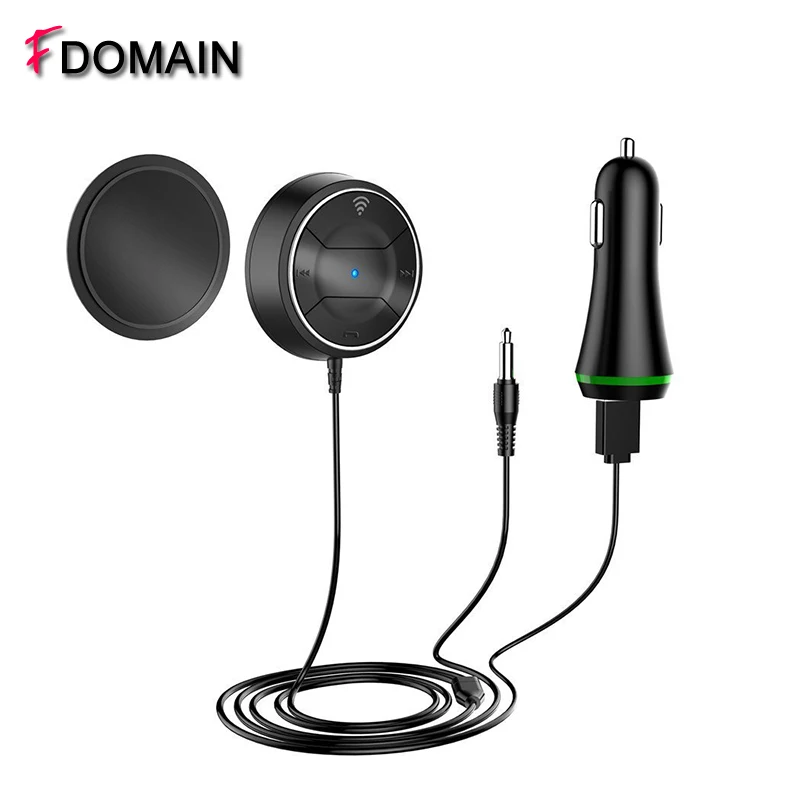 

FDOMAIN 3.5mm jack car AUX bluetooth a2dp audio receiver adapter handsfree kit NFC fast pairing auto dual USB charger