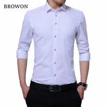 BROWON, деловая рубашка, Мужская умная Повседневная рубашка, вышитый воротник, длинный рукав, одноцветная, мужская деловая рубашка, Camisa Masculina