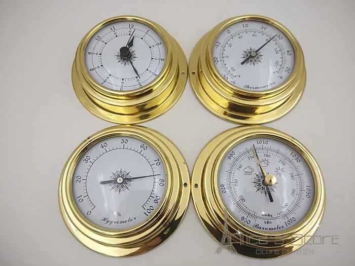 

3" Brass Case Traditional Weather Station Barometer Temperature Hygrometer Humidity and Clock (White Dial) b2804