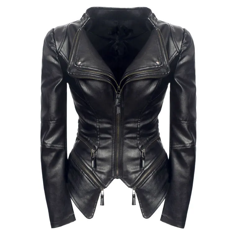 Модное пальто из искусственной кожи, Женская куртка на зиму и осень, мотоциклетная куртка, черные пальто из искусственной кожи, верхняя одежда, Прямая поставка