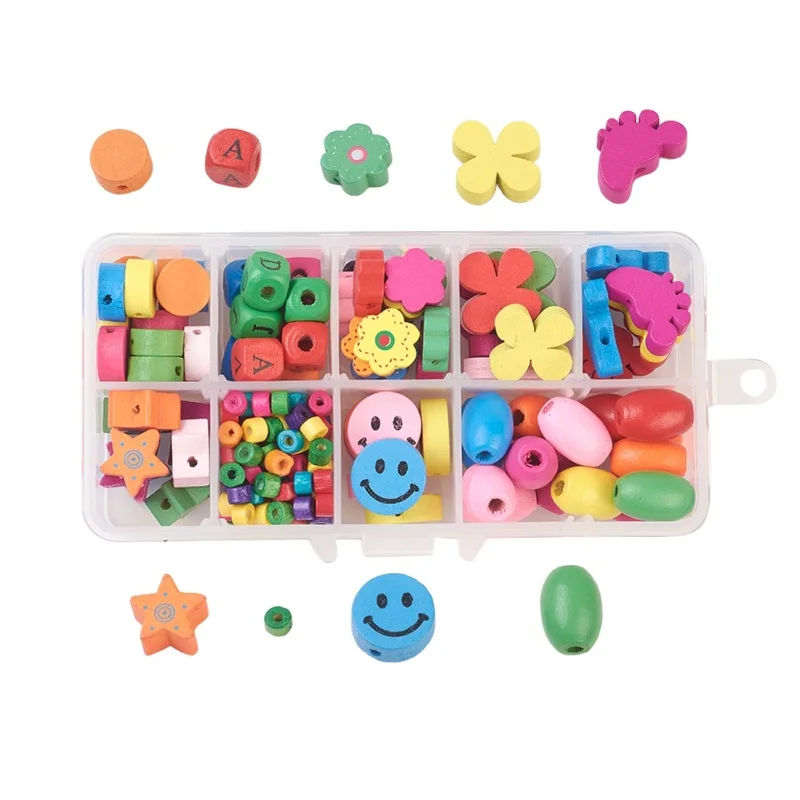 

1box Kid's Wood Beads Set Dyed Mixed Color DIY Jewelry Accessories Finding Making Necklaces Bracelets Anklets For Children/Girls