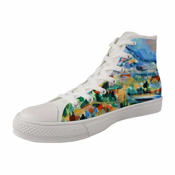 

New 2019 Leisure Fashion Women High top Style Painting Canvas Vulcanized Work Shoes For Ladies White Breathable Lace-up Sneakers