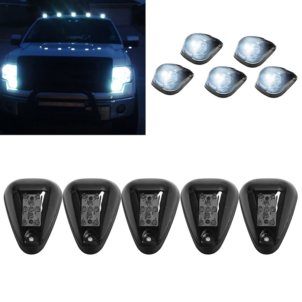 Newest 5pcs Smoked Lens +White LED Cab Roof Top Marker Running Marker