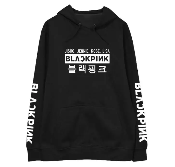 Blackpink все имя члена и корейские слова печати пуловер толстовки для kpop вентиляторы унисекс флис/Тонкий Свободный свитшот