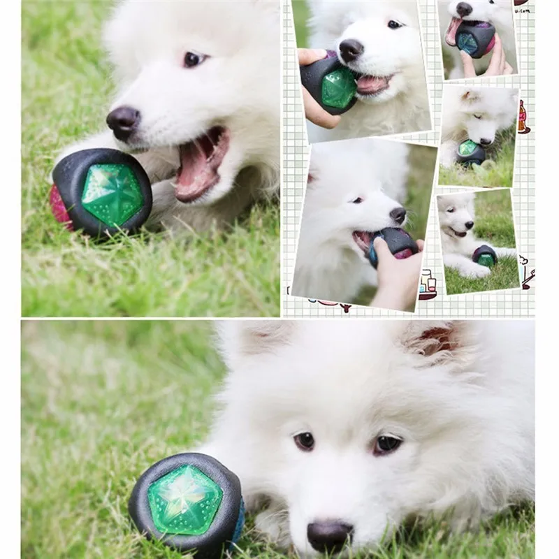 Dog's Bouncy Toy Rubber Ball Bite-resistant Pet Teeth Grinding Training Ball with Sound and Multi-color Lights Squeaky Balls Toy