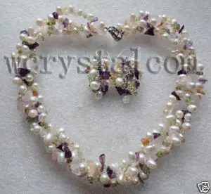 Комплект из колье и серёг с натуральным пресноводным жемчугом|stone set|pearl earrings