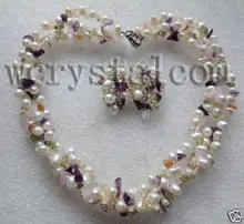 Perlas blancas Pendientes de Amatista Peridoto Citrino Collar verdadero de la perla natural de agua dulce collares Piedra semipreciosa Conjuntos