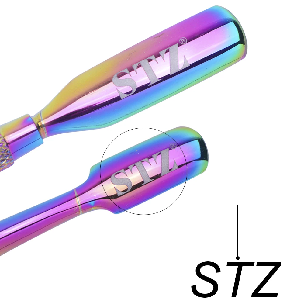 1 шт. двусторонний инструмент для удаления кутикулы для ногтей, STZ, бренд хамелеон, противоскользящий инструмент для маникюра, нержавеющая сталь, инструменты для ногтей, TRGT01-05