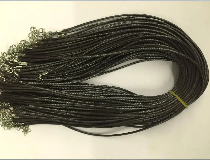

100pcs 16-18 inch black adjustable 2mm korea waxed cotton necklace cords with lobster clasp and extension chain