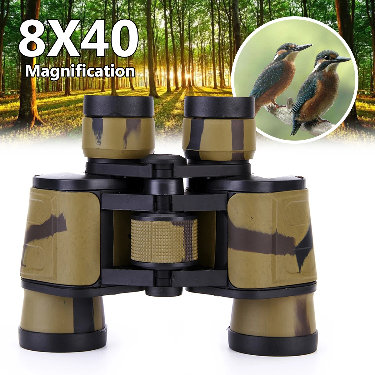 

8X40 High Magnification Binoculars Telescope HD Optic Night Vision for Outdoor Tactical Marine Birdwatching Hunting + Bag