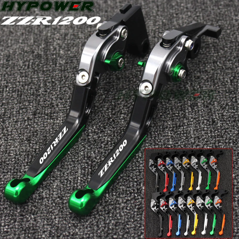 

!Logo(ZZR1200) Green+Titanium For Kawasaki ZZR1200 ZZR 1200 2002-2005 CNC Adjustable Folding Extendable Motorcycle Brake Clutch