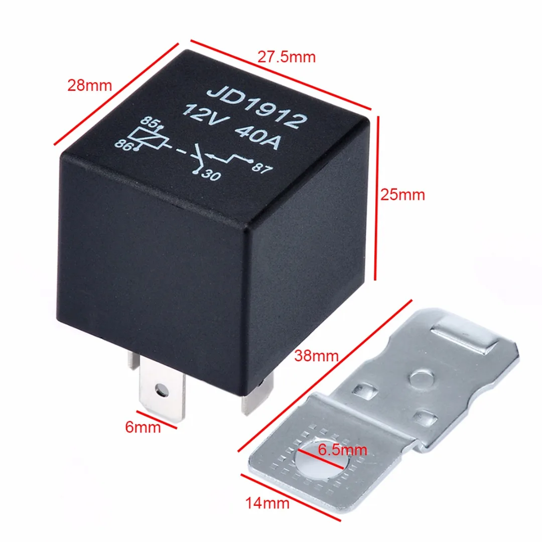 1pc DC 12V 40A Black Relay 4 PIN Durable Automotive Car Truck Boat Relays Normally Open Contact Relay 27.5*28*25mm Mayitr