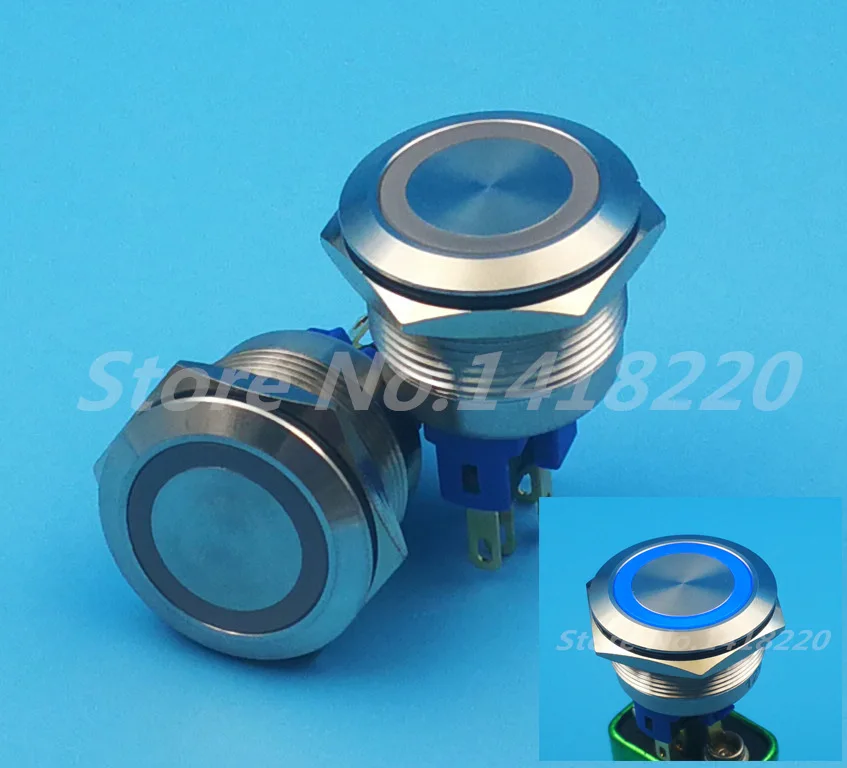 

Free shipping 1Pcs 22MM Metal Switch illuminated Ring with Blue LED 12V Indication Momentary Push Button Waterproof