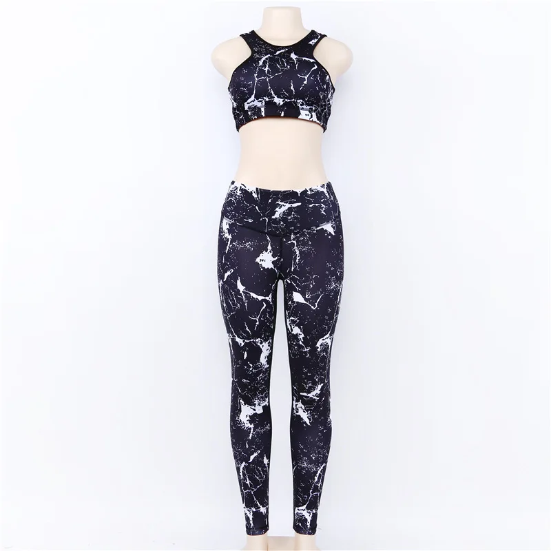 Women Gym Wear Running Clothing Overalls Yoga Sets Fitness Marble Tracksuit Sexy Ensemble Sportswear Sport Suit Top Leggings