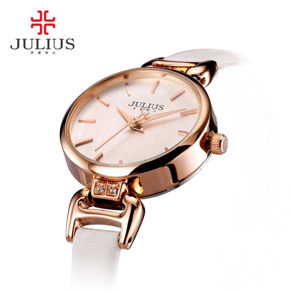 Koop Nieuwe Dame Vrouwen Horloge Japan Quartz Fijne Mode Uur Jurk Armband Retro Leuke Eenvoudige Leer Meisje Verjaardagscadeau Julius doos