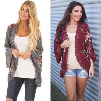 

Womens Vintage Floral Shawl Kimono Cardigan Boho Chiffon Coat Tops Jacket Blouse