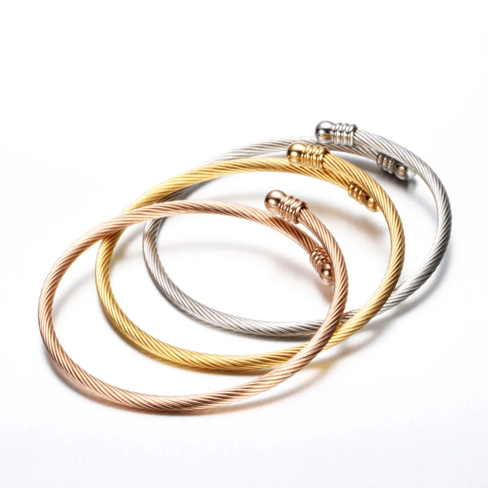 Нержавеющая сталь витой кабель провода бренд талисманы золотые браслеты серебристый цвет открыт регулируемый браслет для женщин ювелирные изделия