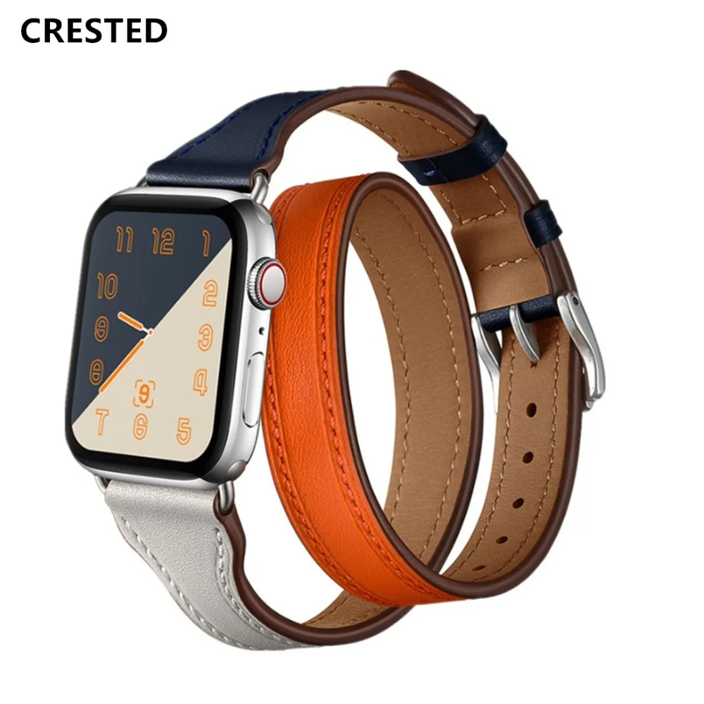 

CRESTED Genuine Leather Strap For Apple Watch 4 Band 42mm 44mm Iwatch band 38mm 40mm Double Tour Wrist Bracelet belt series 2 1