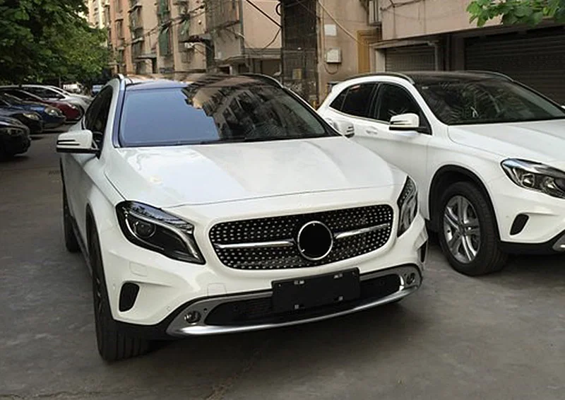 Для Mercedes X156 GLA Спортивная решетка гриль ABS черный глянец+ два плавника хром без знака GLA180 GLA200 250 GLA45 вид решетки 14-16