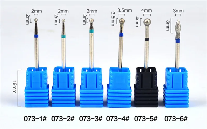 Алмазное сверло для ногтей, 6 размеров, Шариковые роторные сверла для кутикулы, электрические сверла для маникюра, аксессуары, фрезы для ногтей для педикюра
