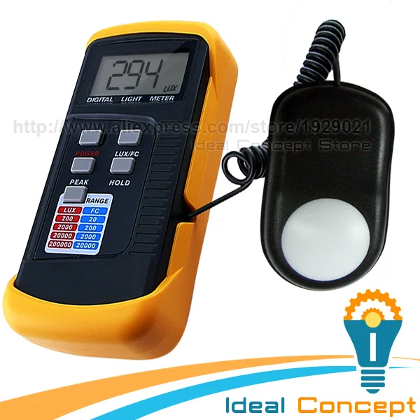 Lux Meter 200 000 LUX Footcandle FC 4 Ranges Light Level Photo Tester Sensor