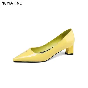 

Genuine Leather Shoes Women High Heels Pointed Toe Office Lady Work Shoes Natural Real Leather Pumps Black White 34-41