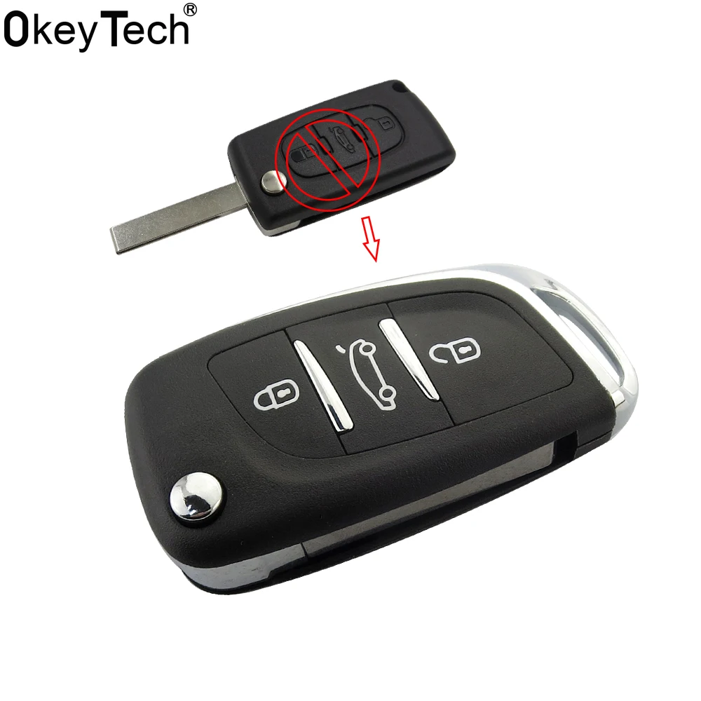 OkeyTech New Modified Flip Car Key Shell 3 Buttons for Citroen C2 C3 C4 C5 C6 XSARA Fob Case for Peugeot 406 407 408 308 307 207