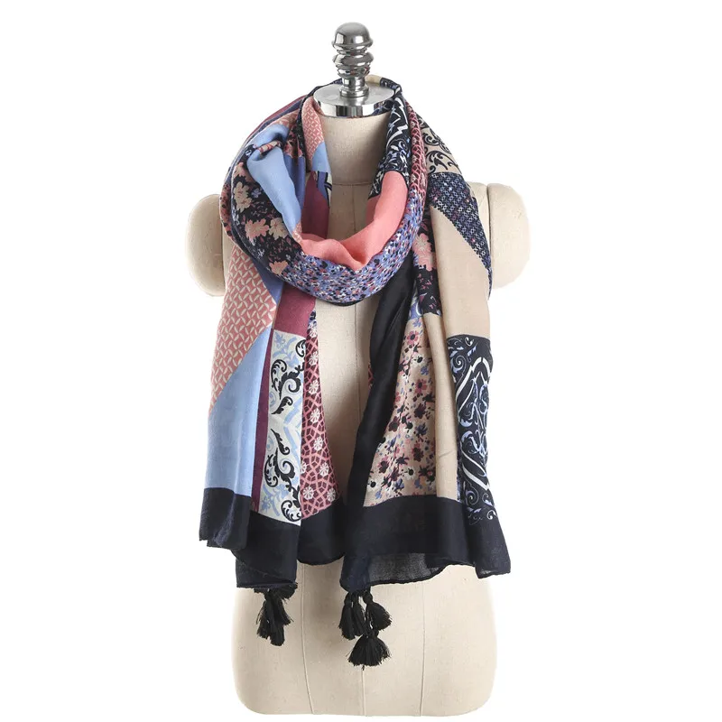 2018 Fashion Spring Scarf Woman Patchwork Floral Print Cotton Scarfs