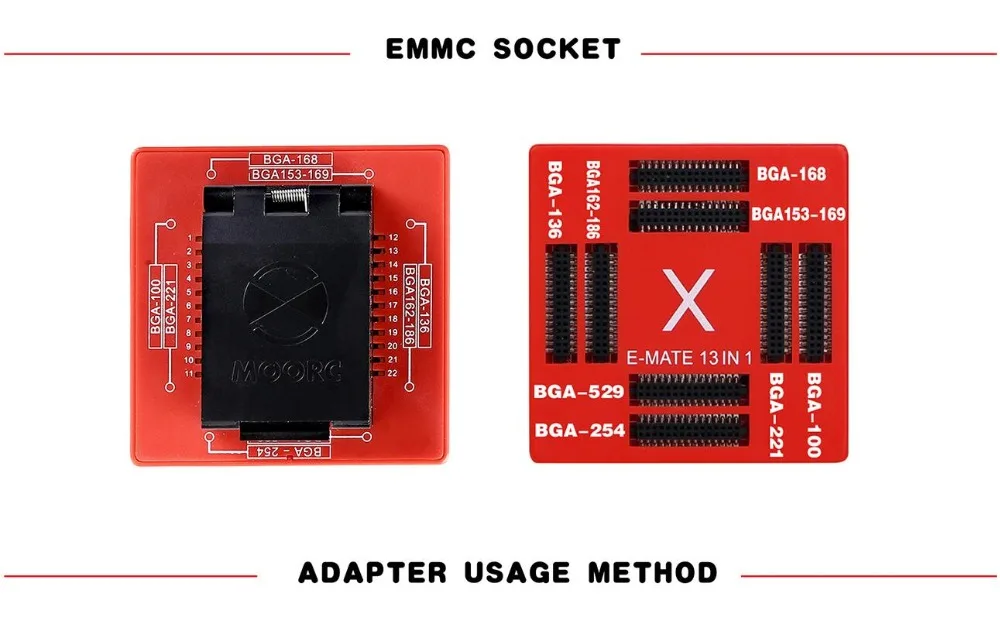 E-MATE X памяти на носителе EMMC Разъем E MATE PRO BOX памяти на носителе EMMC BGA 13 в 1 поддержка 100 136 168 153 169 162 186 221 529 254 легкий JTAG плюс коробка