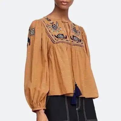 2018 осенние женские пуловеры с кисточками свободные рубашки blusa вышитые блузки