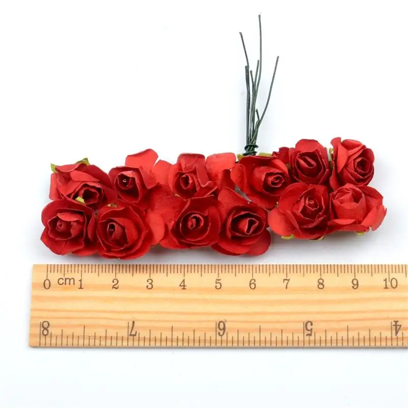 144 шт./лот, искусственный цветок, мини бумажная Роза, ручная работа, для свадебного украшения, сделай сам, венок, скрапбукинг, ремесло, дешевый искусственный цветок