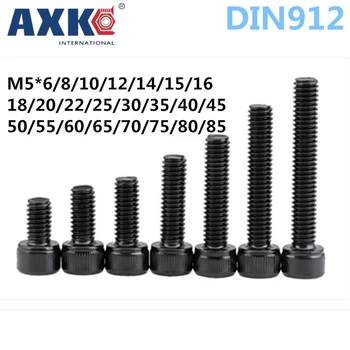 

AXK DIN912 Metric Thread M5 Black Grade 12.9 Alloy Steel Hex Socket Head Cap Screw Bolts M5*6/8/10/12/14/15/16/18/20/22/25~60 mm