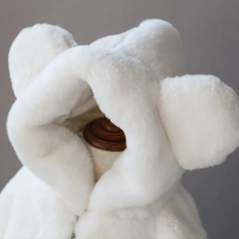 Куртка с кроличьим мехом для маленьких девочек; зимнее меховое пальто; белые пальто с капюшоном больших размеров; Свободное пальто средней длины с искусственным мехом