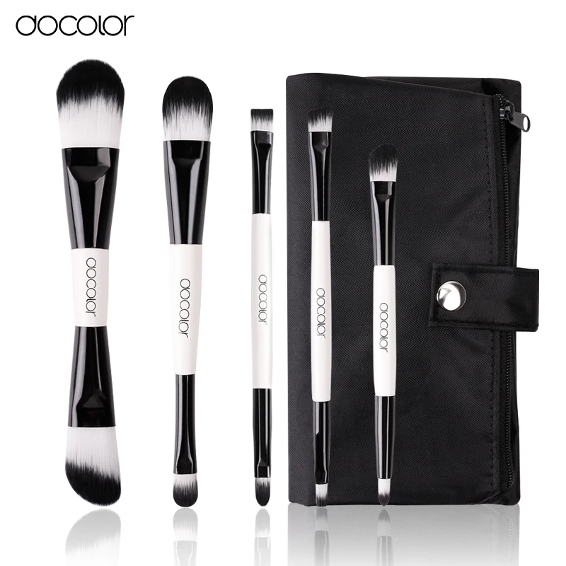 Docolor 5pcs Double Ended Makeup Brush Set With Case Profesional