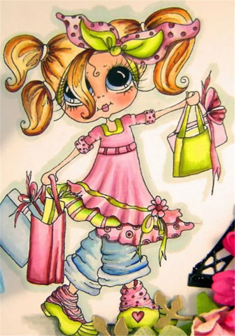 

10x6 Girl goes shopping back Transparent Clear Stamps for Scrapbooking for DIY Card Making Cutting Crafts Stencil