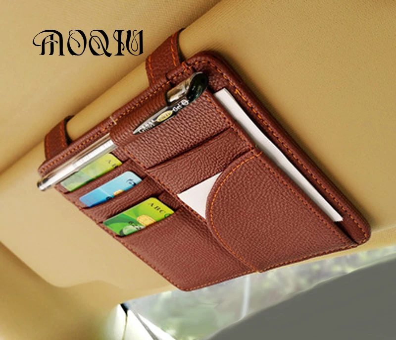 MOQIU High Quality Microfiber PU leather Car Sun Visor Glasses clip