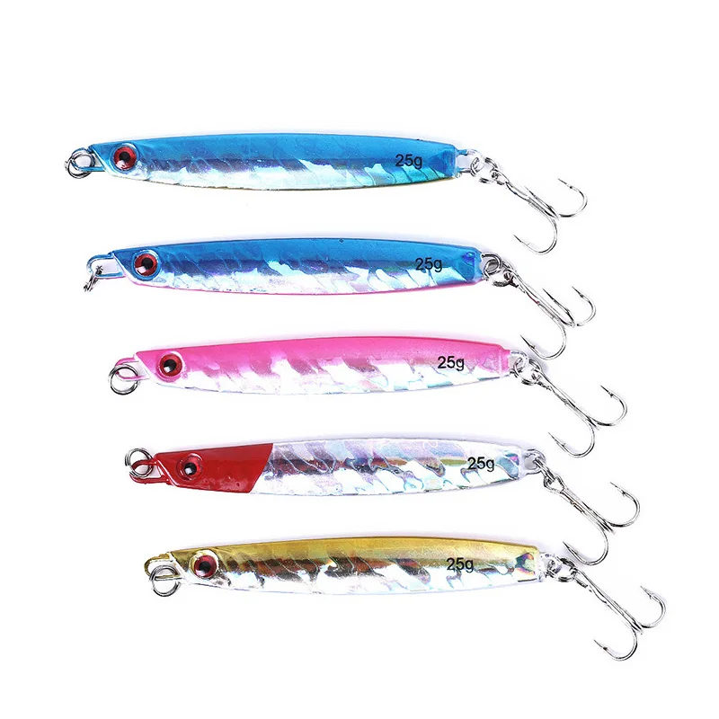 

Iron plate lead fish hooks Fishing lure set 5pcs/lot 8cm 25g Sea fishing Shore throw Iron plate hooks Sinking hard bait jig lure