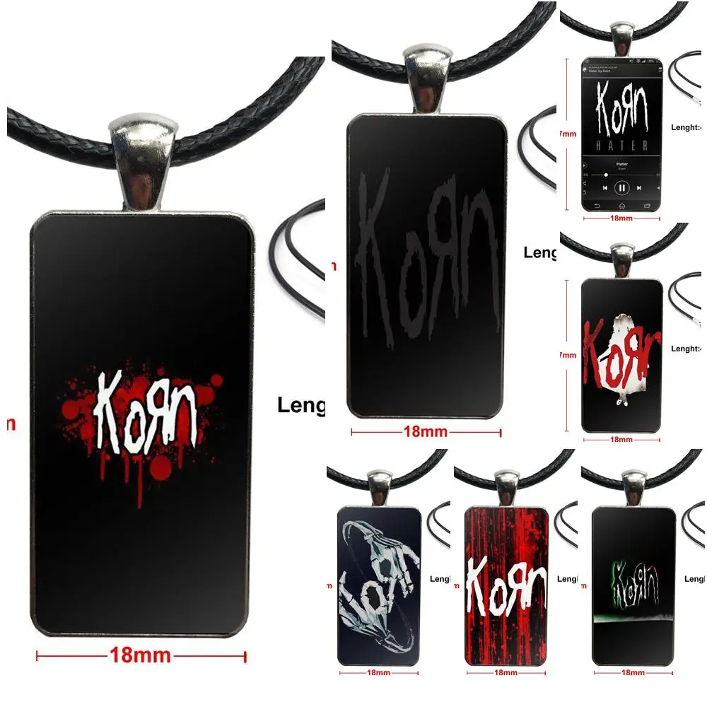 

Glass Pendant Necklace Handmade Half Pendant Rectangle Necklace For Women Girls Korn Nu-metal Jonathan Davis Logo
