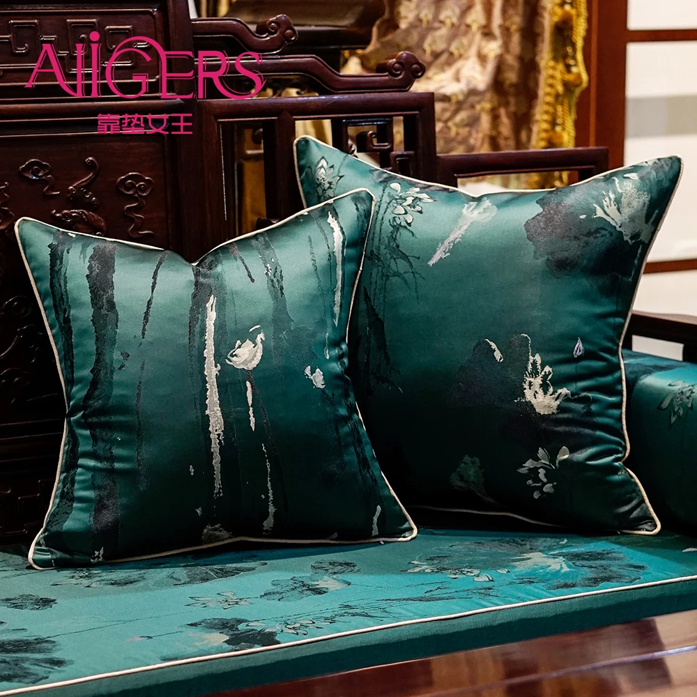 Avigers китайский стиль темно-зеленые чехлы для подушек мягкий вышитый лист, цветок лотоса наволочки для подушек домашние декоративные для дивана